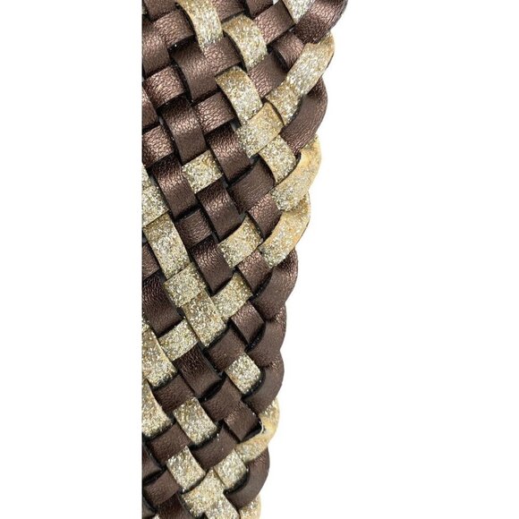 Bohemian Women Woven Metallic Brown Glitter Gold Circular Floral Buckle 40" Long - Picture 5 of 6